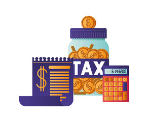 Canvas Print - jar taxes with calculator and document