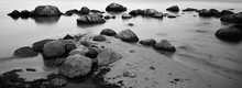 Stones In The Water In Black And White