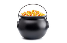 Black Cauldron For Witches FIlled With Candy Corn