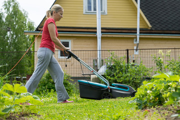 Wall Mural - outdoor worker mowing the lawn