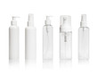 Set of blank cosmetic bottles close-up on white background