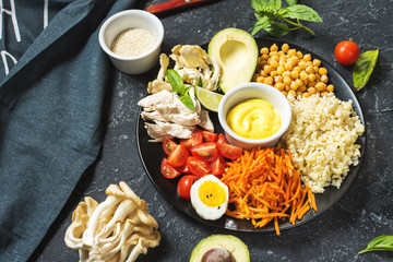 Wall Mural - Healthy vegan lunch bowl on stone background