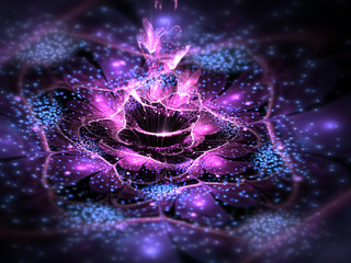 Wall Mural - Purple and blue fractal flower, digital artwork for creative graphic design