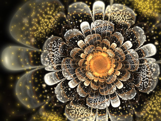 Wall Mural - Glossy golden fractal flower, digital artwork for creative graphic design