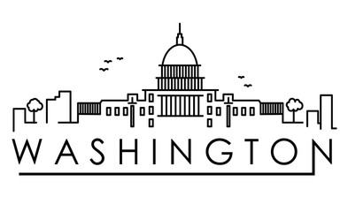 Poster - Outline Washington DC USA City Skyline with Modern Buildings Isolated. Vector Illustration. Washington DC Cityscape with Landmarks.
