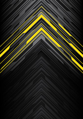 Wall Mural - Abstract yellow light black line arrow polygon on grey futuristic direction design modern technology background vector illustration.