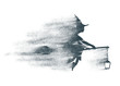 Illustration of flying young witch icon composed of particles. Witch silhouette on a broomstick with lamp. Halloween relative image.