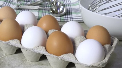 Sticker - Brown and white eggs in a cartoon by a mixing bowl