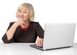 © BillionPhotos.com - Friendly Old Woman Sitting behind Table and Using Laptop -