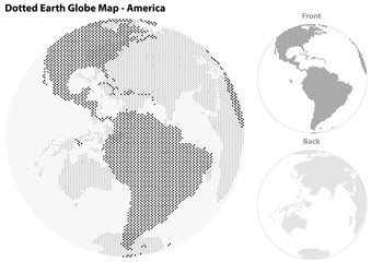 Dotted Earth Globe with Central View of America - Illustration with Earth Globe and Front and Back Continents, Vector