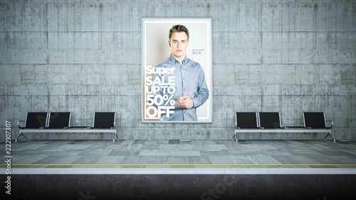 Fotomural advertising fashion billboard mockup on underground station