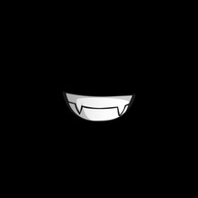 Vampire Smile With White Fangs Isolated On Black Background. Vec