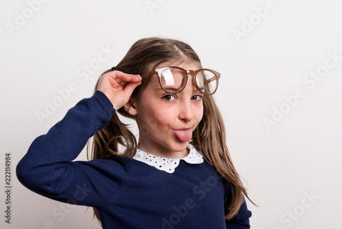 Tongue glasses pool schoolgirl