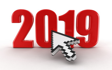 Fototapete - Cursor and 2019. Image with clipping path