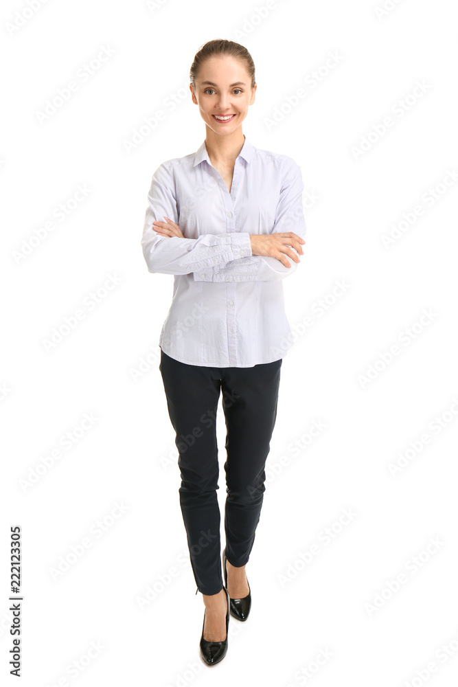 Beautiful businesswoman on white background