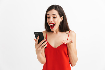 Poster - Portrait of a happy young woman in dress