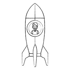 Sticker - young man in rocket startup