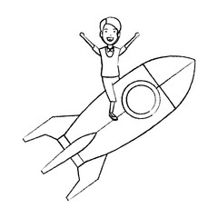 Sticker - young man on rocket startup