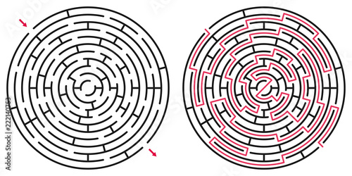 Fotografía Abstract circle maze / labyrinth with entry and exit