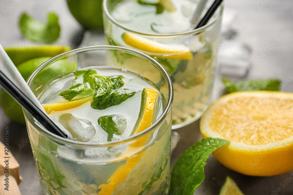 Glass of fresh mojito, closeup