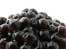 Front View And Close Up Of Black Tapioca Ball (also Known As Boba In Bubble Tea) Which Is Ingredients For Making Pearl Milk Tea, Other Taiwanese Drink And Shaved Ice At Dessert Shop. Food Background.