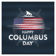 Wall Mural - Happy Columbus Day National Usa Holiday Greeting Card With Ship Over American Flag Flat illustration