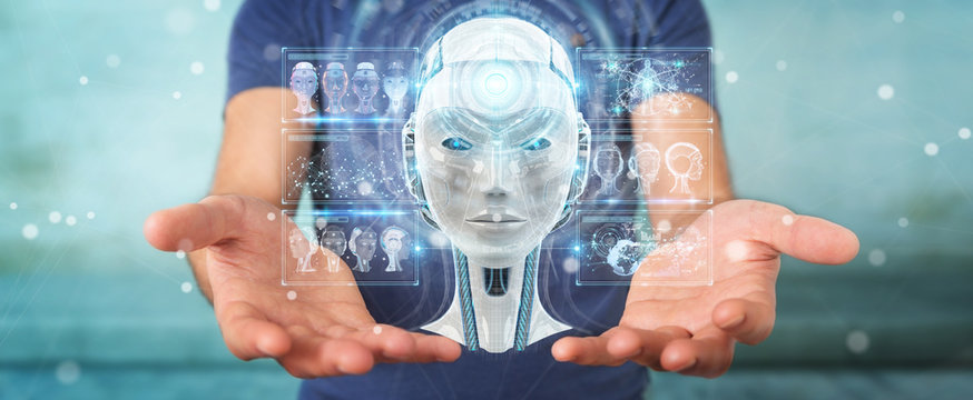 Businessman using digital artificial intelligence interface 3D rendering