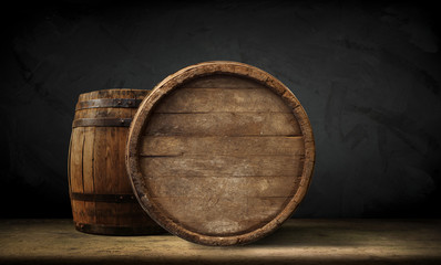 Wall Mural - background of barrel and worn old table of wood