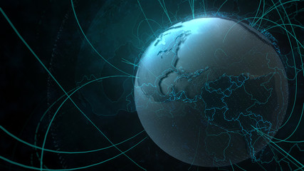 Poster - 3d detailed render of earth globe. technology theme. complex globe form with arcs that go from one p