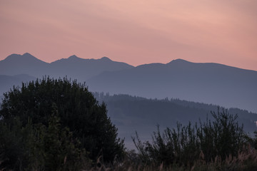 beautiful sunset in the mountains of Tatra, slovakia