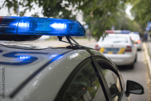 Obraz na plátně the patrol car with flashing lights on