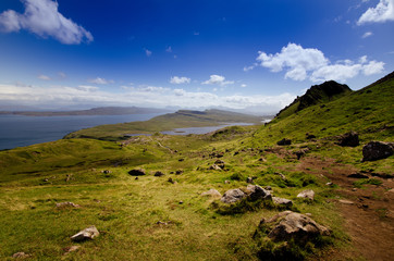 Wall Mural - Tourists favourite place in Scotland - Isle of Skye. Scotland green nature. Top of the mountains. Beautiful nature. Scottish Highlands.