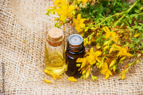 Fotografie, Obraz St. John's wort extract. Medicinal plants.