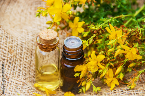 Fotografie, Obraz St. John's wort extract. Medicinal plants.