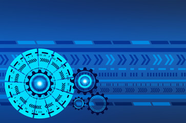 Poster - HUD. Abstract technology circles. Blue gear graphic design on blue background, 3d illustration