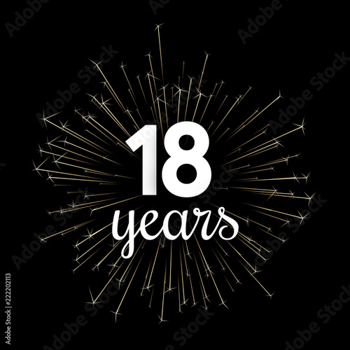 Photographie Black eighteen years greeting card with golden firework.