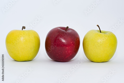 Fotografie, Obraz Fresh red and yellow apples on a white background