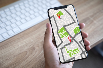 Poster - GPS Map to Route Destination network connection Location Street Map with GPS Icons  Navigation