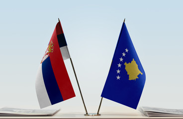 Wall Mural - Two flags of Serbia and Kosovo