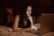 © Aleksei Lazukov - woman  with a laptop lying on your bed in the evening