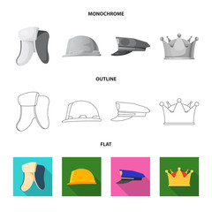 vector illustration of headgear and cap logo. set of headgear and accessory stock symbol for web.