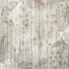 Fototapeta Boho Chic Fall Wood Background with Flowers and Feathers