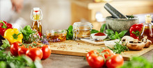 Panorama Banner With Fresh Culinary Herbs
