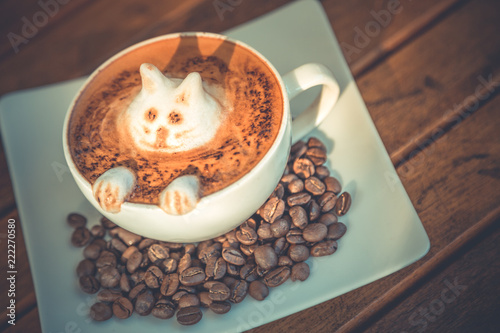 Fotografie, Obraz Latte art, funny coffee background on wooden table