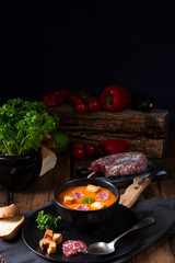 Wall Mural - Hungarian paprika cream soup with spicy sausage