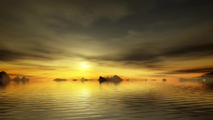 Canvas Print - Sun over calm water during sunset loopable animation