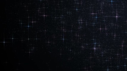 Wall Mural - Flying Colored Stars in Dust Particles and Flares on Black Background in Slow Motion. Looped 3d Animation. Dynamic Wind Particles Moving In The Air Seamless. 4k Ultra HD 3840x2160