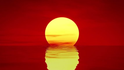 Canvas Print - Calm sea with sunset on red background loopable animation