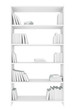 White bookcase with many white books isolated
