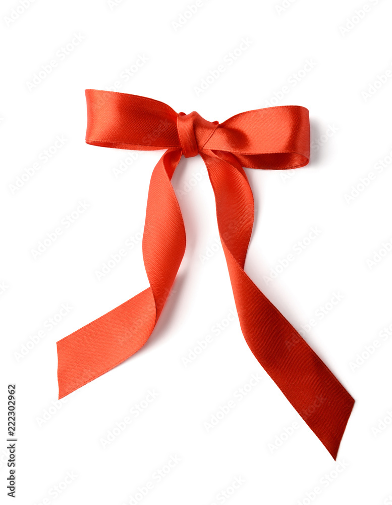 Beautiful bow made from red ribbon on white background